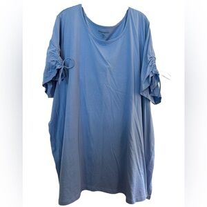 Woman Within Dusty Blue Tunic with Ruched Sleeves Size 4X (34/36)